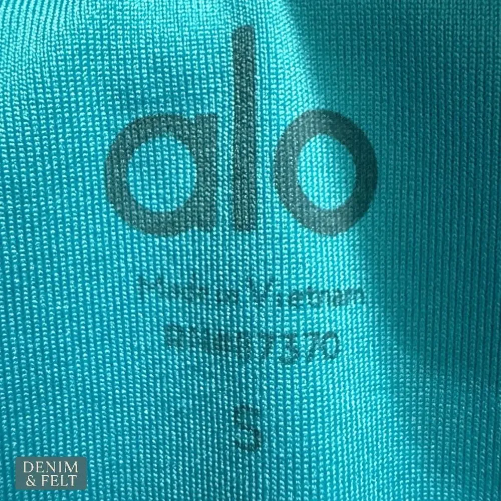 Alo Yoga Bright Aqua Zip Front Fast Bra High‎ Waist Leggings Two Piece Set Gym